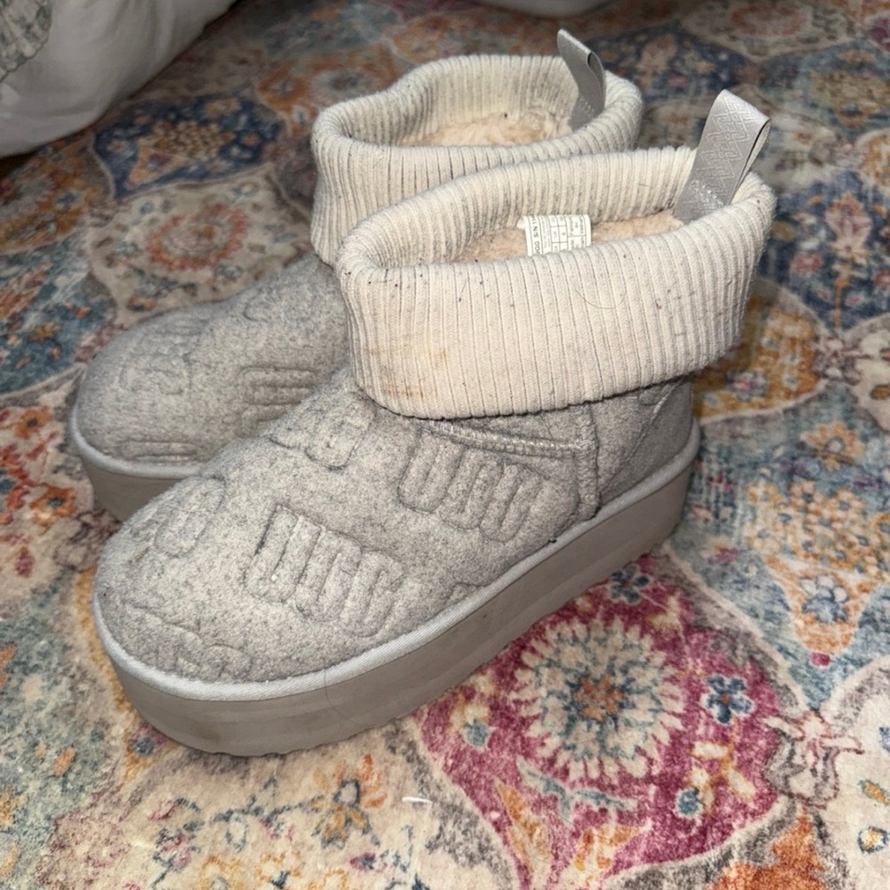 UGG Light Gray Quilted Kids Boot Slippers